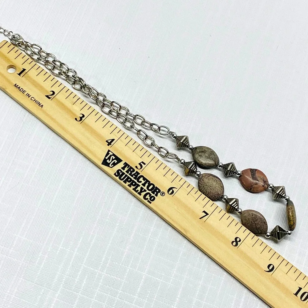 Unique Beaded Gemstone‎ Necklace Silver Tone Chain Lobster Clasp Extender